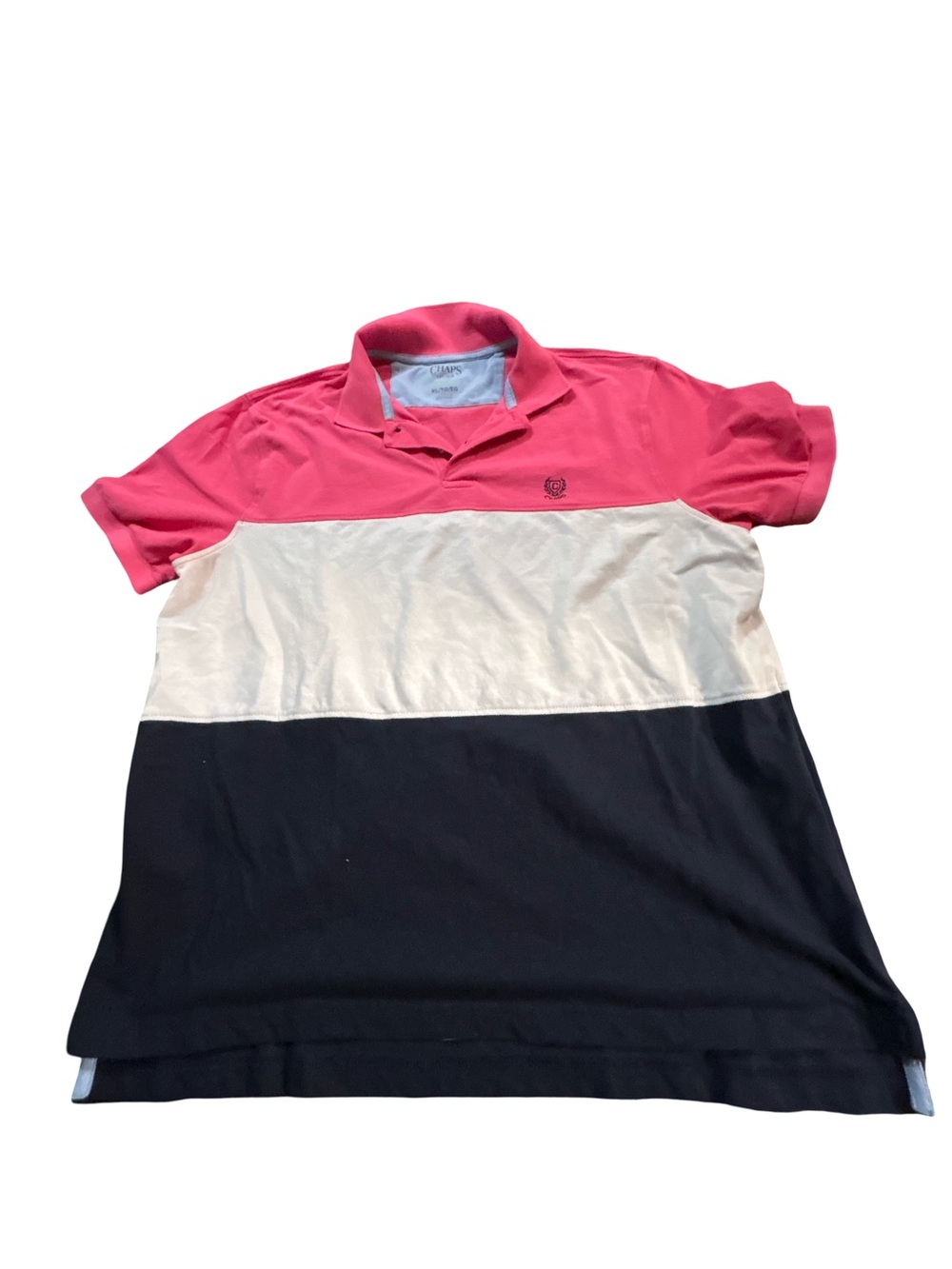 Chaps Colorblock Preppy Short Sleeve Polo Shirt Pink White Navy XL Streetwear